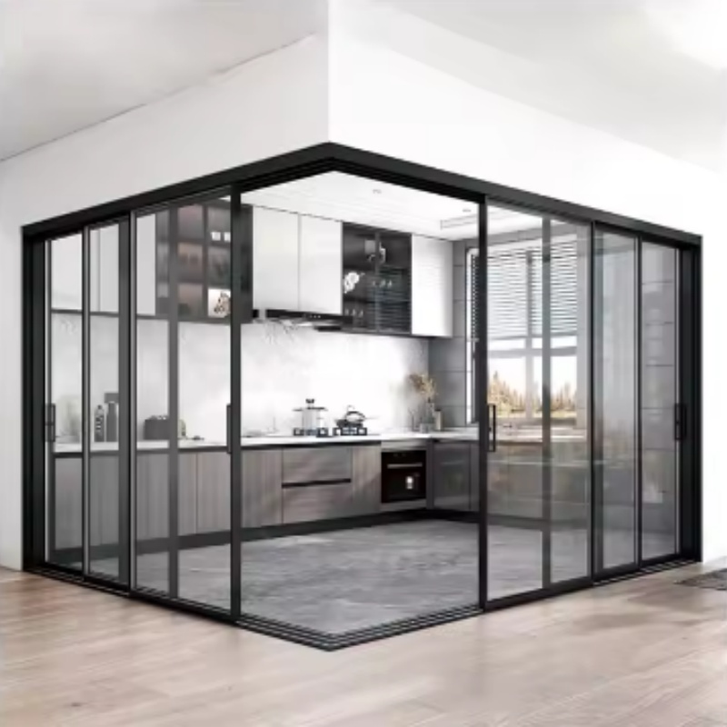 Aluminium Custom Divider Tempered Glass Closet Interior Slim Patio Sliding Door